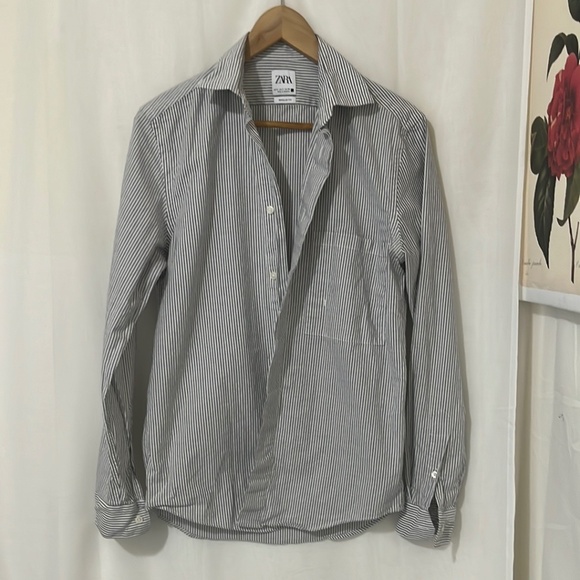 Zara 100% Cotton Blue Striped Long Sleeve Shirt - Picture 1 of 4